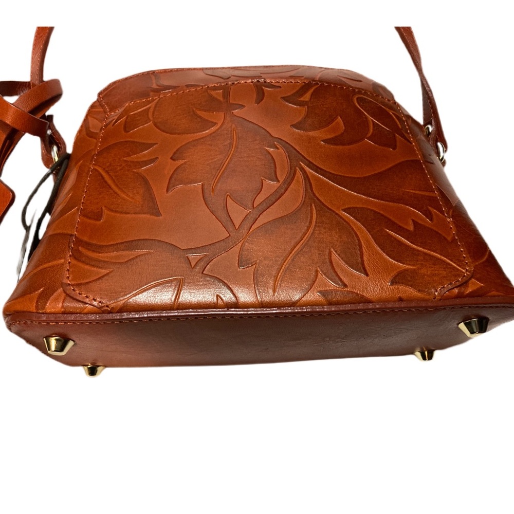 👜🌷 NWT Valentina Floral Embossed Leather Crossbody Burnished Brown Italy - Picture 10 of 13